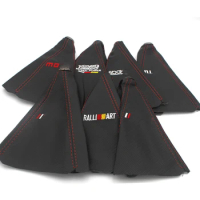 Carbon Fiber Look Mugen/TR Multiple LOGO Shift Lever Knob Boot Cover Shift Knob Collars With Red line Stitching