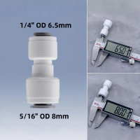 Water Purifier Accessories 1/4\ OD 6.5mm to 5/16\" OD 8mm Quick Connect PE Pipe Connector Food-grade