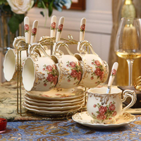 花茶杯套組 歐式咖啡杯套裝 簡約家用杯子帶勺陶瓷杯英式下午茶茶具紅茶杯