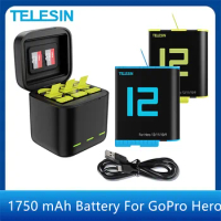 TELESIN 1750 mAh Battery For GoPro Hero 12 11 10 9 Optional Fast Charger Box TF Card Storage For GoPro Hero Action Camera Access