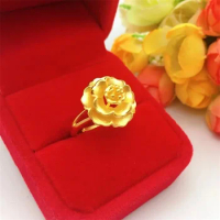 Female Pure 18k Yellow Gold Color Ring 999 Gold Color Adjustable Finger Ring Not Fade Never Jewelry Gifts