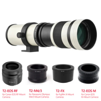 Camera MF Super Telephoto Zoom Lens F/8.3-16 420-800mm T2 Mount with Adapter Ring 1/4 Thread for Canon Fujifilm Olympus Cameras