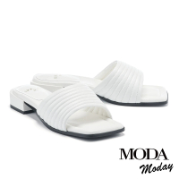 【MODA Moday】知性優雅線條羊皮方頭低跟拖鞋(白)