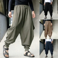 Chinoiserie 2022 News Cotton Harem Pants Loose Casual Traditional Chinese Clothing Men Hakama Samurai Japanese Clothing Hip Hop