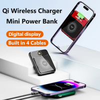 Mini Power Bank 20000mAh Qi Wireless Charger Powerbank Built in Cable for iPhone 15 14 X Samsung S23 S22 Huawei Xiaomi Poverbank