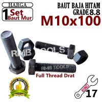 Baut Mur Hex Kuat M10 x 100 – Baja 8.8 Full Drat!
