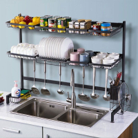 不銹鋼廚房水槽架水池瀝水架單雙槽碗碟收納架碗架洗碗臺置物架