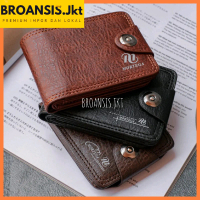 Dompet Kulit PU Kancing Pria Dan Wanita Hitam Hitam Uang