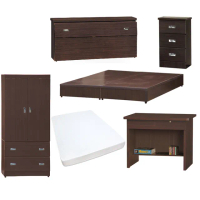 【顛覆設計】房間六件組 床頭箱+3分底+獨立筒+床頭櫃+衣櫥+書桌(雙人5尺)