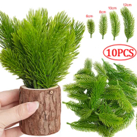 10PCS Artificial Pine Branches Green Plants Pine Needles DIY Accessories for Garland Wreath Christmas Tree Home Garden Decor