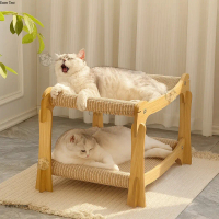 จัดส่งถึงบ้าน 2-Tier Cat Bed, Can Scratch, Wooden Cat Bed with 2 Tiers, Wooden Cat Condo, Cat Bed, C