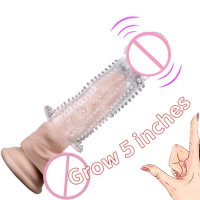 Condom Extension 5cm Reusable Penis Sleeve Extender Realistic Penis Condom Silicone For Men Adult Sex Games Cock Enlarger Dick