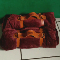 Selimut Bulu Wool Blanket Leather Strap Buat Bushcraft Pasti Ori