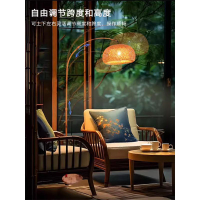 開發票 落地燈 立燈 竹編禪意侘寂風客廳燈落地釣魚燈茶室燈復古手工新款古風落地燈-快速出貨