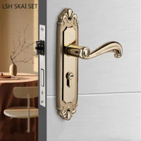 European Solid Wood Door Handle Lock Bedroom Mute Security Door Lock Household Silent Mechanical Lockset Indoor Hardware