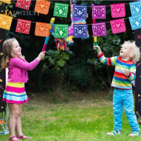 Mexican Theme Carnival Queue Party Decoration Square Papel Pint Decorated Felt Flag Garland Fiesta Party Paper