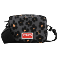 【KENZO】經典LOGO滿版花卉印花雙層拉鍊相機包斜背包(灰)