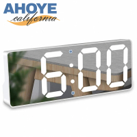 【AHOYE】LED鏡面USB電池兩用智能聲控電子鬧鐘(電子鐘 時鐘 鬧鈴 數字鐘)