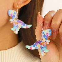 Creative Colorful Cats Dinosaur Bookshelf Earrings Female Classic Animal Colorful Dots Acrylic Teachers Women Ear Jewelry
