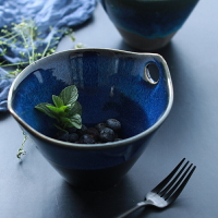 日式窯變釉星空陶瓷餐具家用水果沙拉碗雙耳湯碗面碗創意碗單個