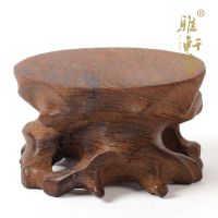 實木雕刻奇石工藝品擺件托架可挖槽 雞翅木質石頭花盆圓形底座小