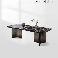 Italian Minimalist Marble Dining-Table Rectangular Home Small Apartment Modern Simple Stainless Steel Dining Table