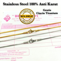 [Gratis Cincin] Kalung Titanium Stainless Emas Silver Pria Perempuan Cassandra Kotak Anti Alergi Kul