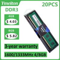New Sealed memoriam ddr3 Wholesales 20PCS Ymeiton 1333MHz 1600MHz 4GB 8GB U-DIMM RAM 240Pin 1.5v PC Desktop Memory