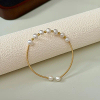 Cuff Circled Pearl Bracelet - 14k Gold Filled