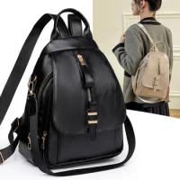 Women Backpack Faux Leather Multi Layers Large Capacity Anti-theft Retro Outdoor School Commute Travel Bag