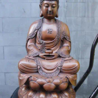 18.8 inches China 100% Pure red Copper bronze Sakyamuni Shakyamuni Tathagata Buddha Statue Bronze Decoration Home Gift