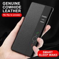 Cowhide Genuine Flip Leather Case For Huawei Mate 40 Pro+ Business Smart Sleep Wake Cell Phone Cover Cases For Mate40 Pro Plus