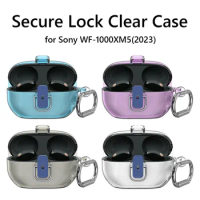 Secure Lock Clear Case Shockproof Protective Cover Skin Anti-drop with Carabiner for Sony WF-1000XM5 (2023) Wireless Earbuds