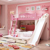 Korean-style children's bunk bed bunk bed girl princess bed with desk wardrobe children's room furniture combination set
