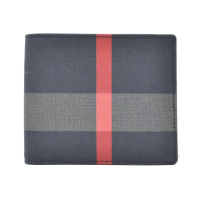 【BURBERRY 巴寶莉】格紋棉布對開八卡短夾皮夾