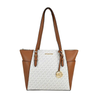 【Michael Kors】CHARLOTTE雙口袋滿版托特包(大/米白)