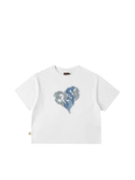 Women T-Shirt Denim Appliqué Off White