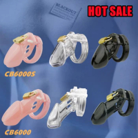 BLACKOUT CB6000 Male Chastity Device Plastic Cock Cage with 5 Sizes Penis Rings Brass Padlock One-time Code Locks Adult Sex Toys