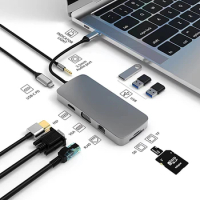 USB C HUB To HDMI-Compatible 4K Adapter VGA RJ45 SD TF Card Reader 3.5MM Type C Hub for Macbook IPad Pro Air M1 Type-C Splitter