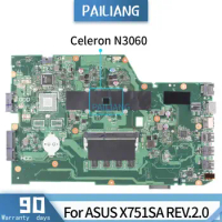 For ASUS X751SA REV.2.0 Laptop Motherboard Core SR2KN Celeron N3060 With RAM DDR3 Mainboard