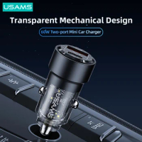 USAMS 60W Mini Fast Car Charger Transparent Quick Charging Charger for iPhone 14 13 12 11 for Tablet Xiaomi Samsung Huawei Honor