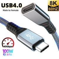 USB 4.0 Type-C Male to Female Extension Cable Compatible With Thunderbolt4/3 PD5A/100W 8K@60Hz 40Gbps Data Cable For Macbook Pro