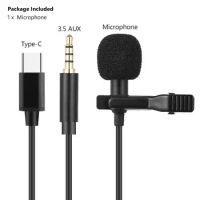 USB Mini Lavalier Microphone Type C Metal Clip Lapel Mic 3.5mm Condenser Microphone For PC laptop SmartPhone Conference Mic 1.5m