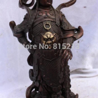 bi001208 10"Chinese Buddhism Red Bronze carved excellent Stand Wei Tuo Buddha Statue