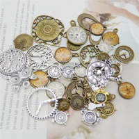 10-50X Vintage Time Jewelry Random Mix Clock Watch Face Charms Alloy Necklace Pendant Finding Jewelry Making Steampunk Accessory