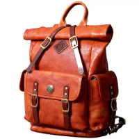 Genuine Leather Laptop Bag Men Backpack Retro Travel Leather Backpack Male Italian Vegetable Tanned Leather Schoolbag Original