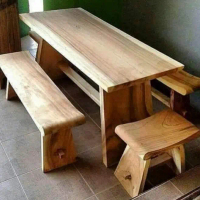 dining set meja makan kursi minimalis kayu trembesi Suar Solid A+ - Belum Finising, 1set