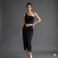 One Set Rok lilit Beachwear & One Shoulder Ruched Side Crop Top Spandex