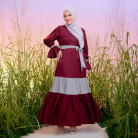 Monokhei Bera Dress Gamis Wanita Poliester Merah Maroon