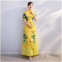 2024 new vietnam aodai improved qipao dress high split stage performance dress elegant exquisite floral jacquard ao dai vestido